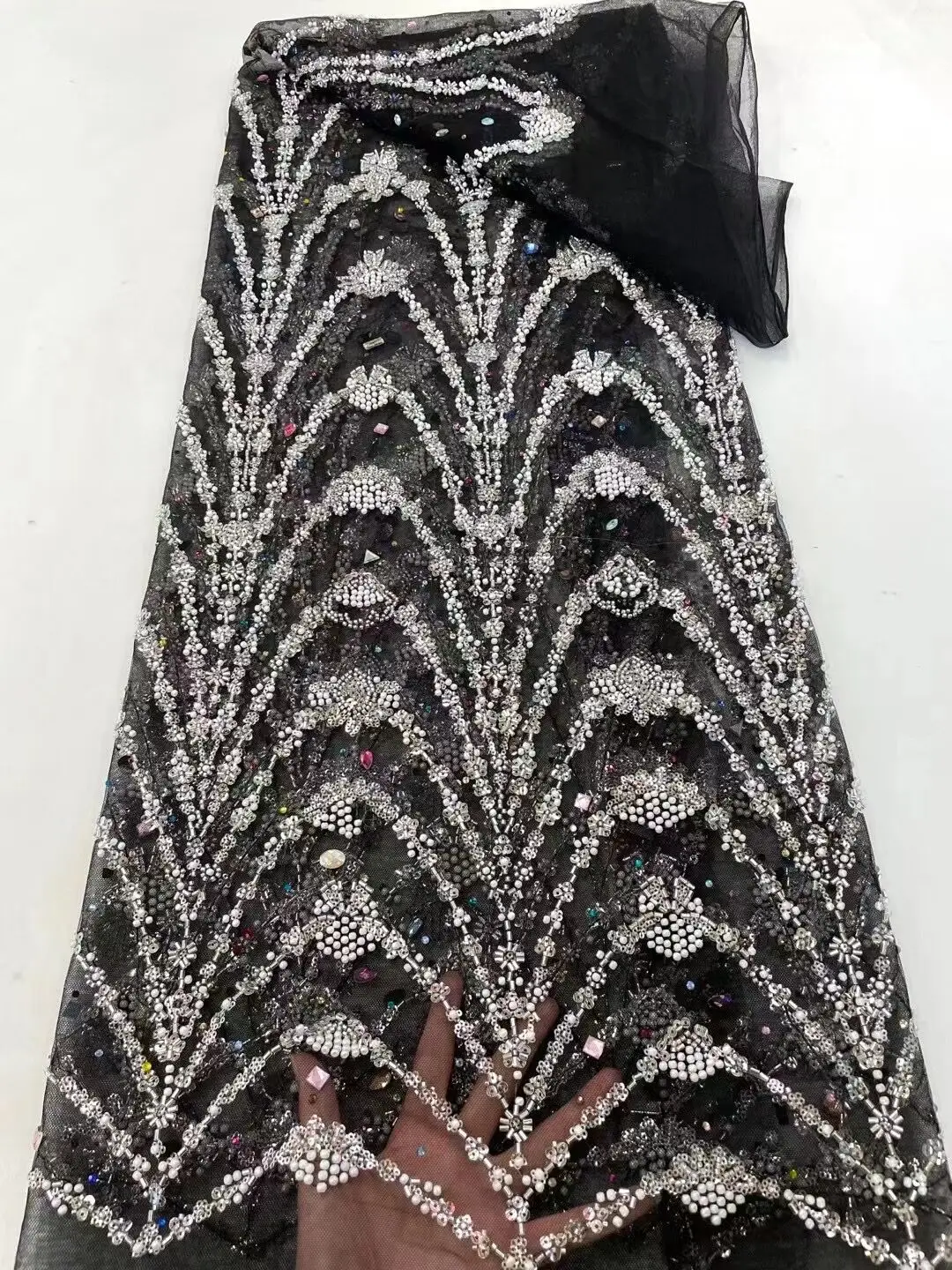 

African Nigerian Wedding Bridal French Tulle J-1306222 Embroidery Beaded stone Fabric Luxury High Quality With Sequins For Dress