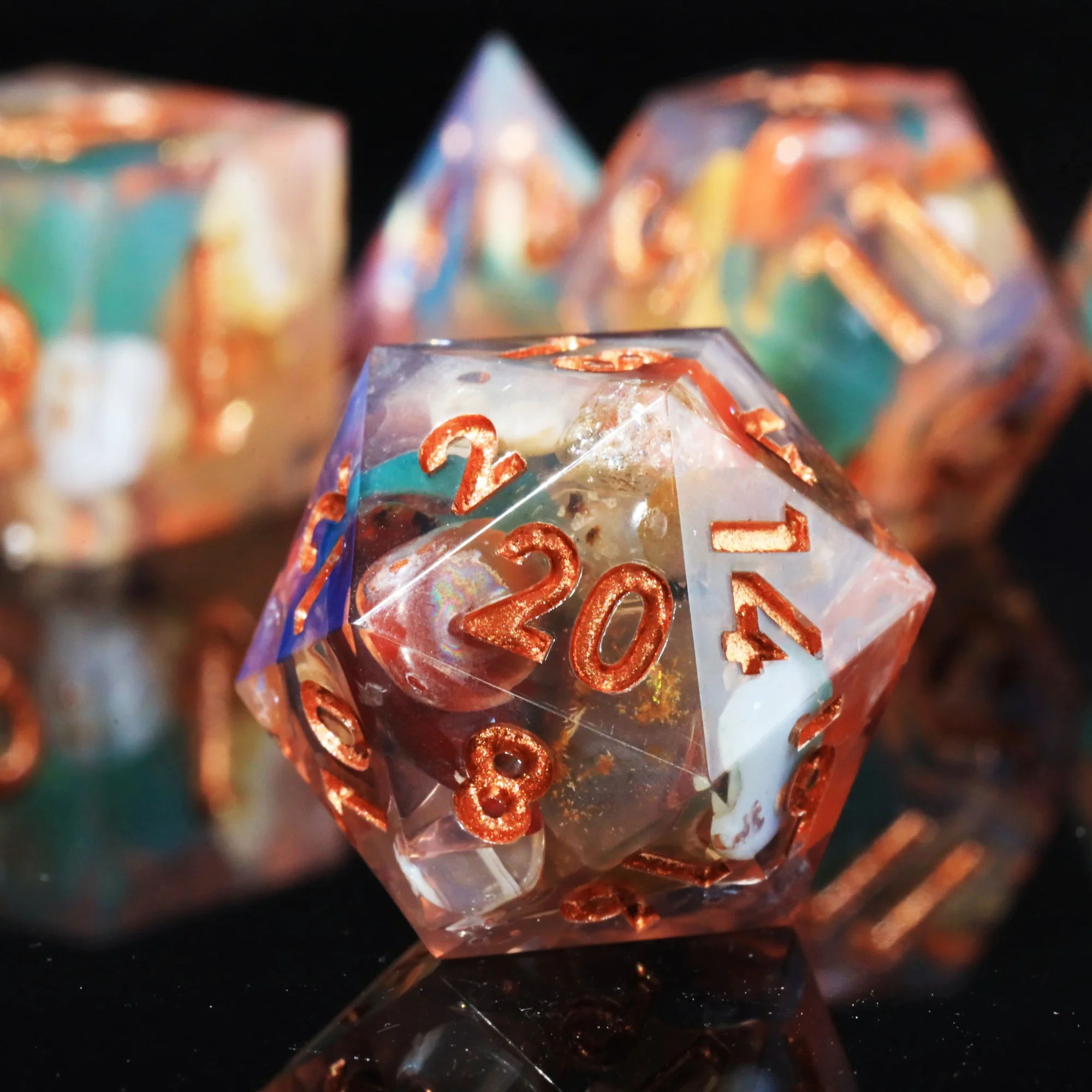 MINI PLANET Polyhedral Resin Dice with Stone RPG Board Game 7pcs Sharp DND Dice Box Set 6pcs D6 Dice Special Offer Drop shipping