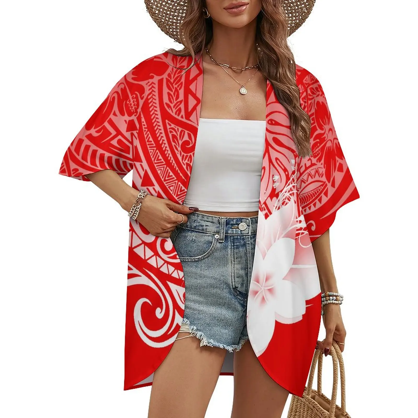 Summer Sun Protection Cardigan Coat Elegant Shirt Polynesian Tribal Style Custom Half Sleeve Loose Top Casual Women's Cardigan