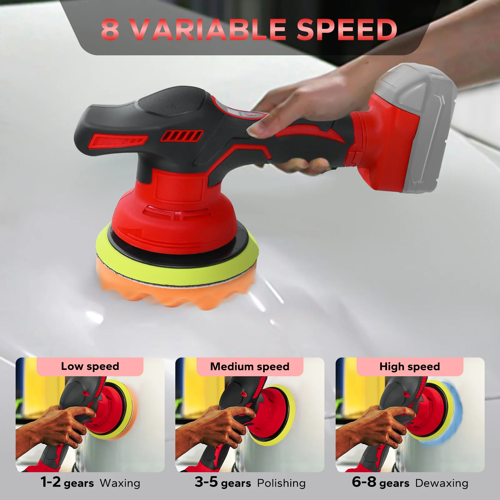 Máquina pulidora de coche inalámbrica, herramienta de sellado de encerado de pulido eléctrico de 8 velocidades y 5000RPM para batería Milwaukee de 18V (sin batería)