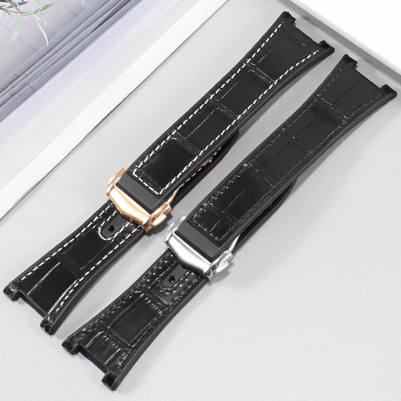 Genuine Leather Watch Strap Substitute Butterfly Seamaster Constellation Series Concave Interface Silicone Watch Strap 25-14mm