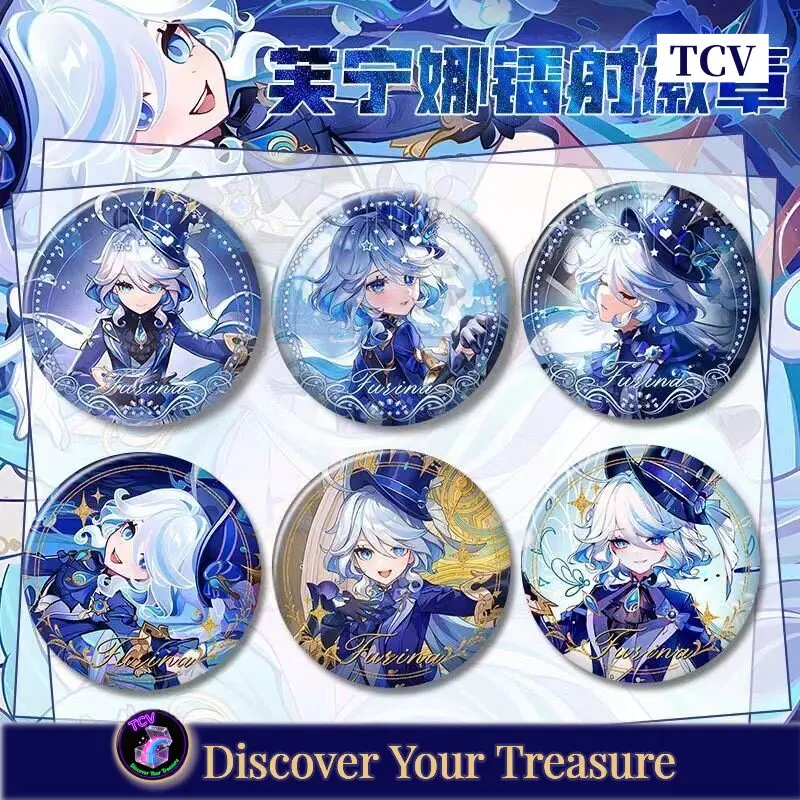 

Tcv Furina Genshin Impact Birthday Badge Anime Game Peripheral Tinplate Laser Brooch Pin Bag Accessory Birthday Gift Anime Fans