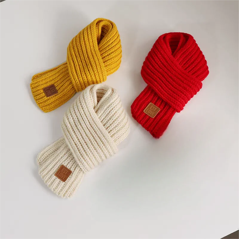 

Winter warm and thick Korean knitted scarf for boys and girls, children's neck protection, windproof, solid color scarf