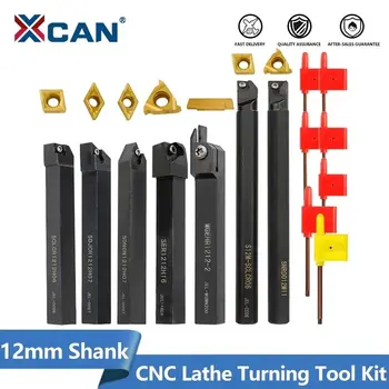 XCAN 12mm Shank CNC lathe machining cutter 7pcs carbide inserts and spanners External lathe holder boring bar kit