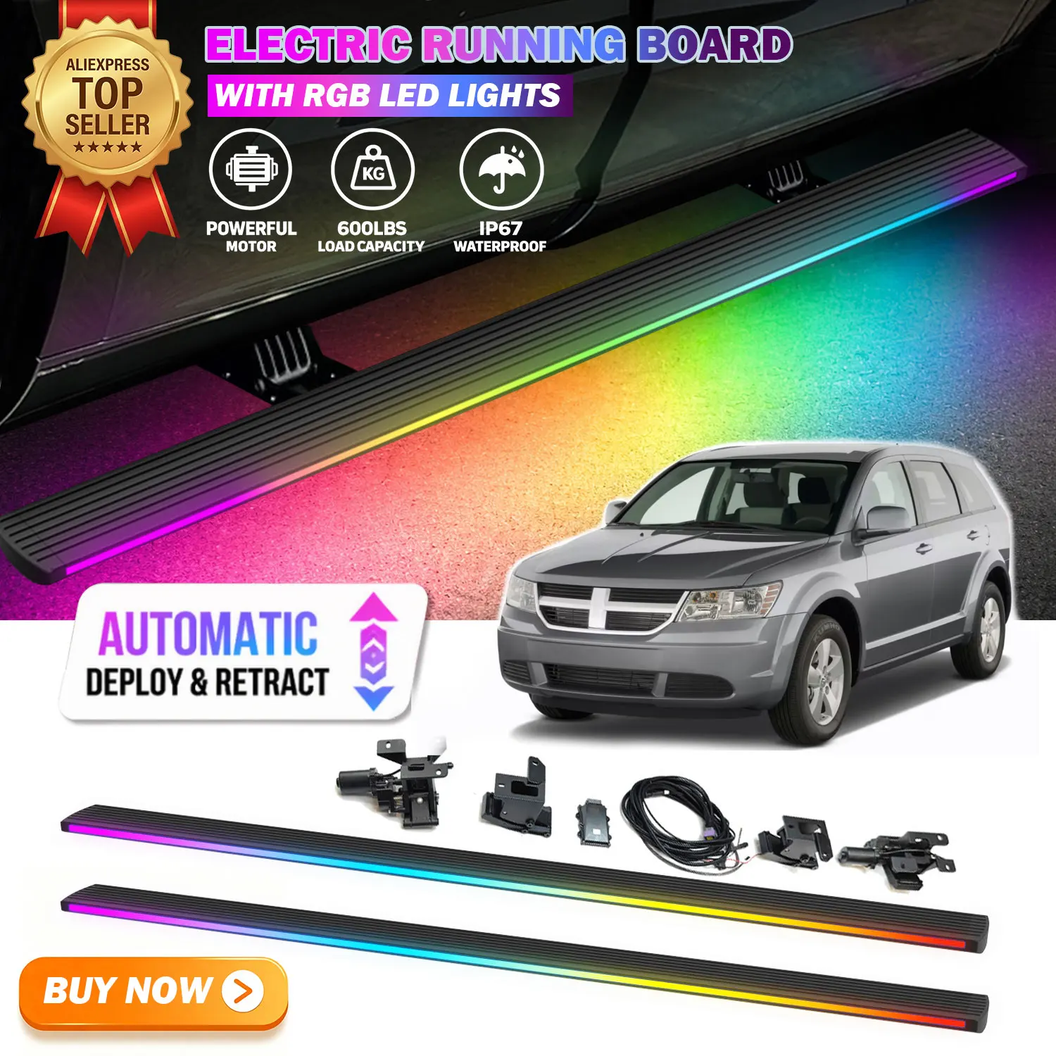 Deployable Power Electric Running Boards Fits For Dodge Journey 2011-2019 with LED Light Strips Side Step Nerf Bars