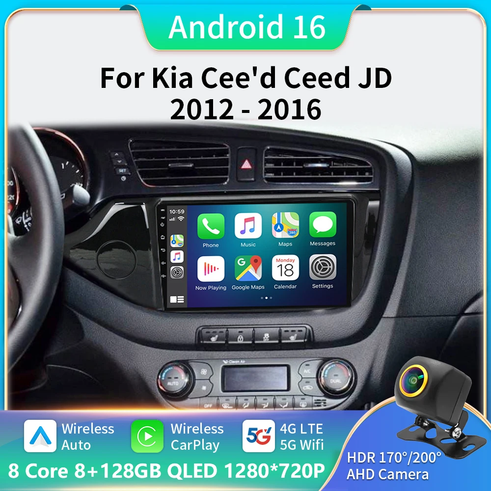 

Android 16 Carplay Auto For KIA Cee'd CEED JD 2012 2013 2014 2015 2016 2017 2018 Car Radio Multimedia Player Stereo WIFI+4G DSP