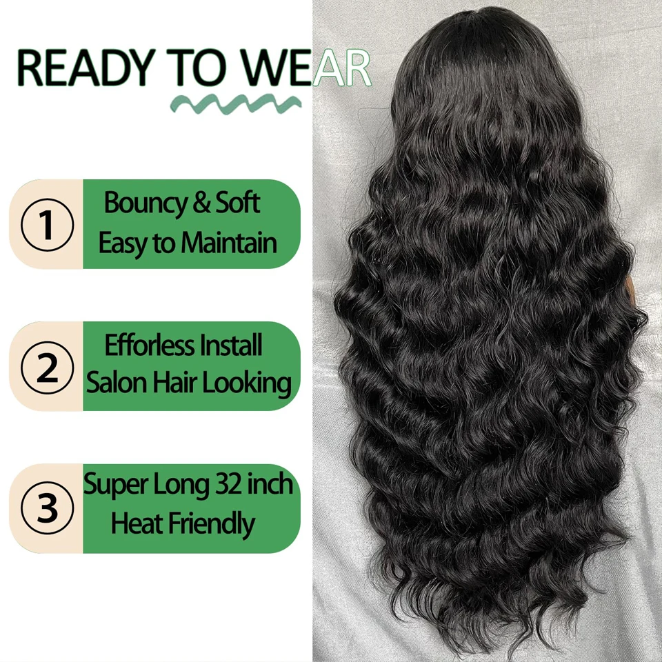 Long Body Wave Lace Front Human Hair HD Lace Wig 13x6 Human Hair Pre Pulcked Curly Wigs Natural Black Color Human Hair Wig