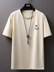 Minimalist Smiley Face Style Printed Top Men's 100% Pure Cotton T-shirt Top Men's Top Men's T-shirt