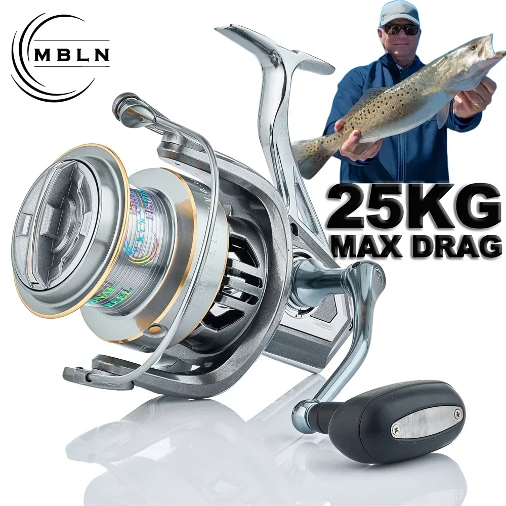 MBLN 90% Full Metal Spinning Reel, 25kg/55lb Drag, Alloy Foot, Handle & Gear, Reliable & Long-lasting Performance