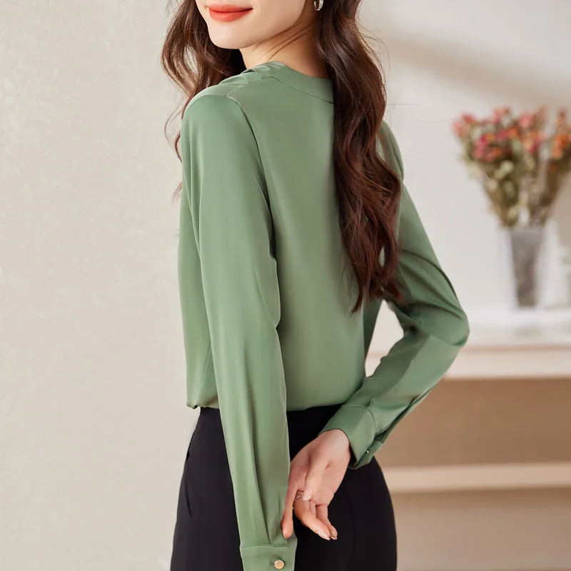 NAVIU Fashion Elegant Shirt Women New Spring V Neck Temperament Chiffon Long Sleeve Blouses Office Ladies Work Tops