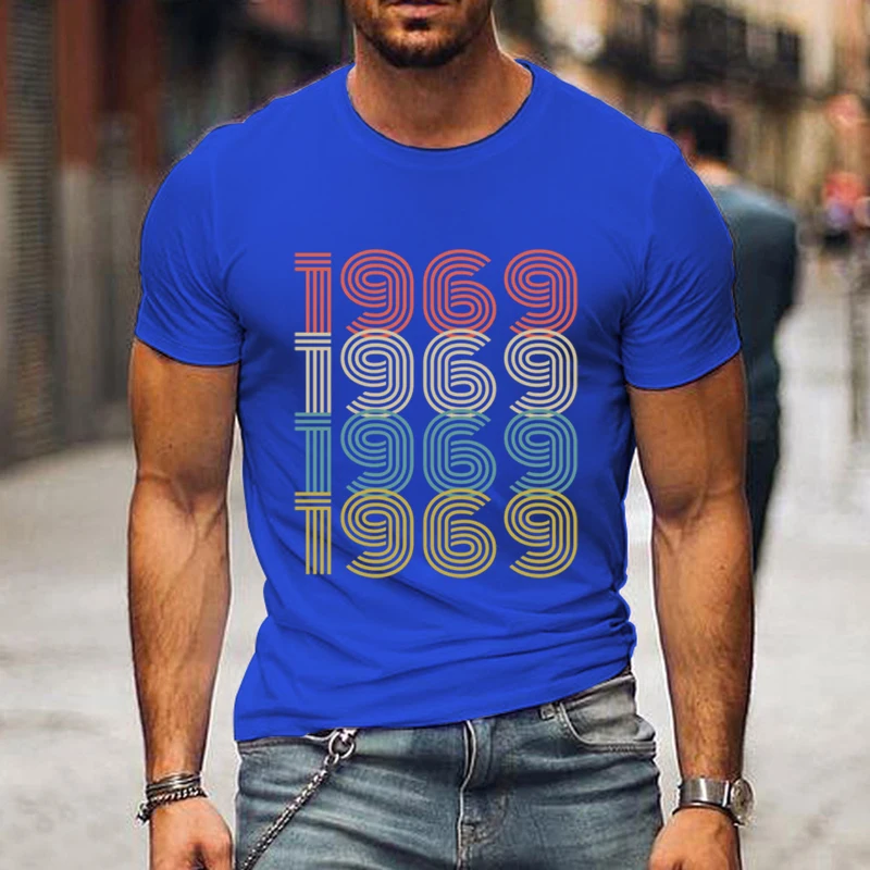 New Summer Men's Casual Short Sleeve T-Shirts Vintage 1969 Print Daily Top Retro Classic Fashion Trend Sports T-Shirt Streetwear