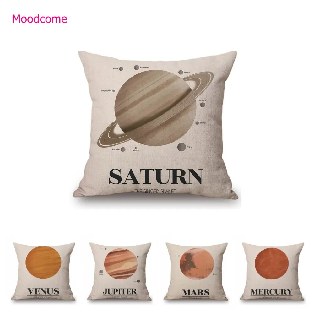 Nordic Outer Space Mars Mercury Saturn Illustration Home Decorative Art Cotton Linen Throw Pillow Case Chair  Cushion Cover Case