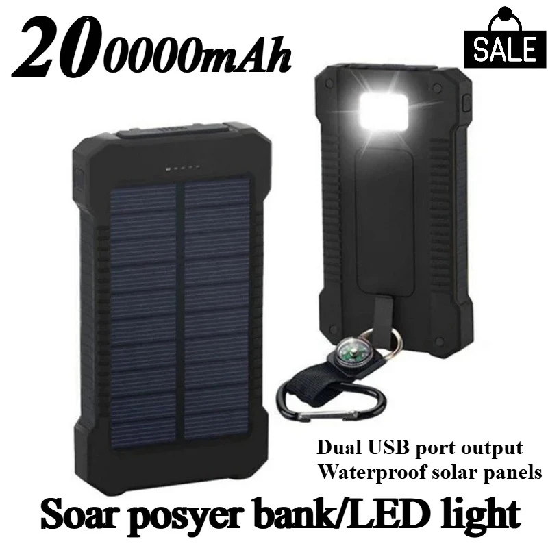 

200000 мАч Солнечная энергия Дисплей Кемпинг Светодиодный блок питания подходит для IPhone Huawei Xiaomi Samsung и т. д.
