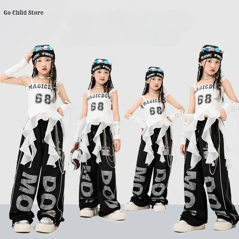 

Укороченная майка для девочек в стиле хип-хоп, спортивные штаны для уличных танцев, детская камзол K-pop, уличная одежда, детский джазовый костюм, комплекты групповой одежды для девочек