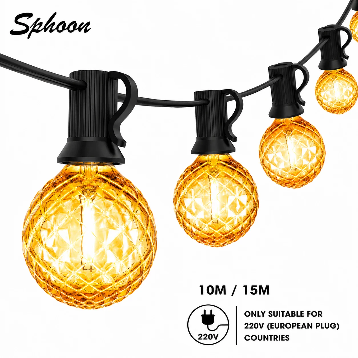 Diamond Shaped String Lights Outdoor Garland 1W 220V EU Plug Shatterproof Waterproof Plastic LED Bulb Dimmable Patio for Garden
