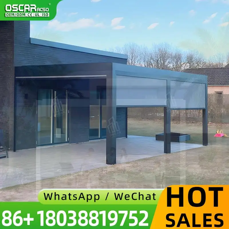 Aluminum Louvered Pergola with Retractable Canopy and Adjustable Roof Innovative Weatherproof Backyard Garden Deck Patio Europe
