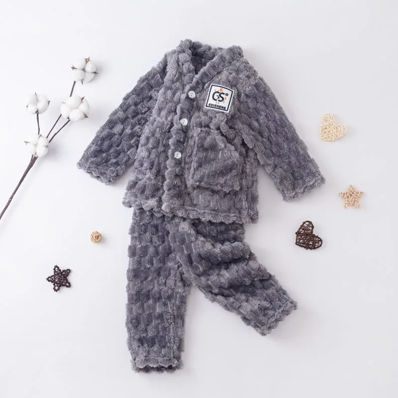 Kids' Flannel Pajamas Winter Coral Fleece Plus Size Thermal Sleepwear Sets
