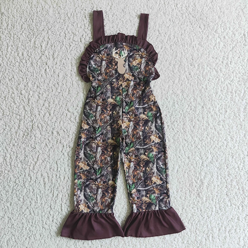 

Baby Girl Deer Tree Jumpsuit Toddler Children Adjustable Sleeveless One-piece Wholesale Clothing Kids Ruffle Pants New Romper