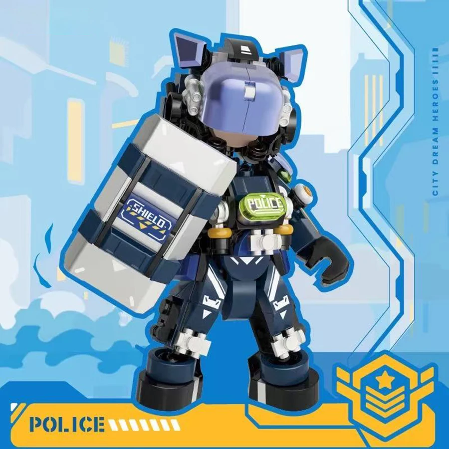 

City Dream Hero Police Series Special Police building blocks. Blue Building Block Hero Team Special Police, desktop ornament