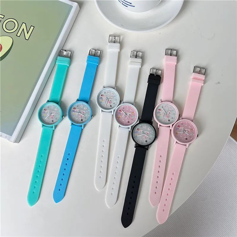 2024 NEW Kids Watch Children Girls Boys Students Rabbit Colourful Silicone Watches Lovely Stars Party Gift Quartz Wrist Watch