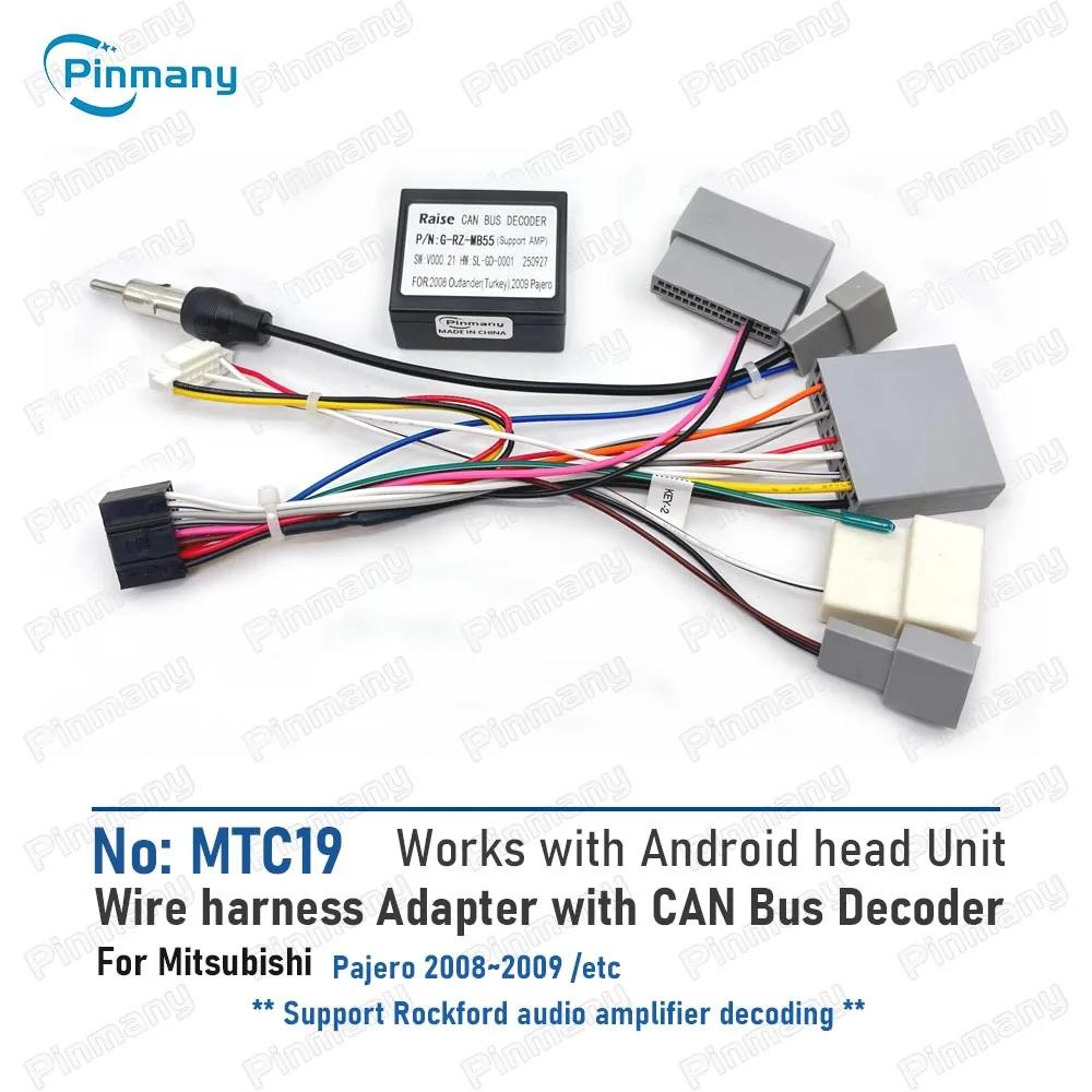 MTC19 Rockford Audio Wiring Harness Adapter with CANBUS Box for 2008-2009 Mitsubishi Pajero Aftermarket Android Head Unit