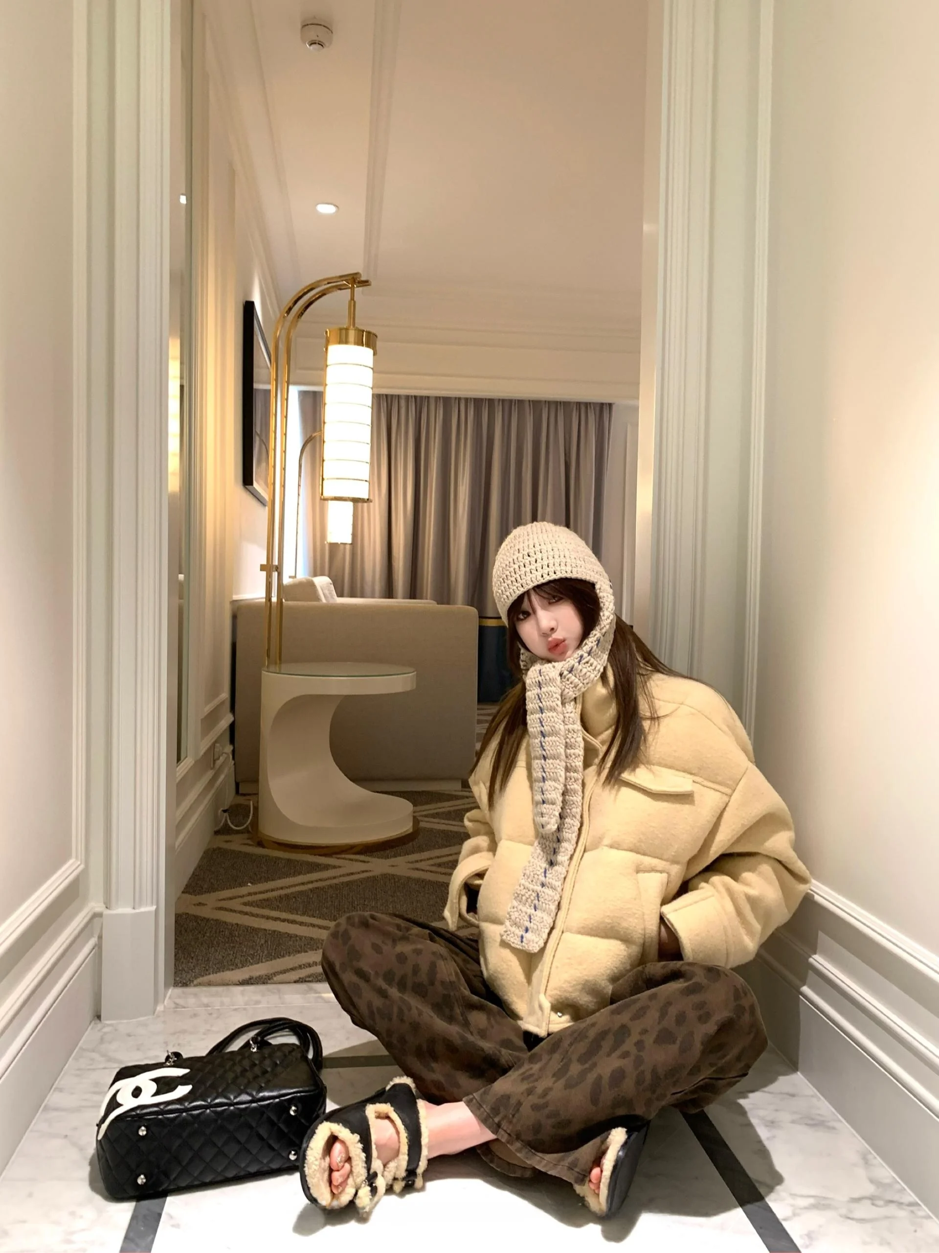 

Waed Leopard Print Cotton Jeans Women's Loose Long Pants Casual Sle Floor-Length Trousers Versatile All-Match Casual Jeans