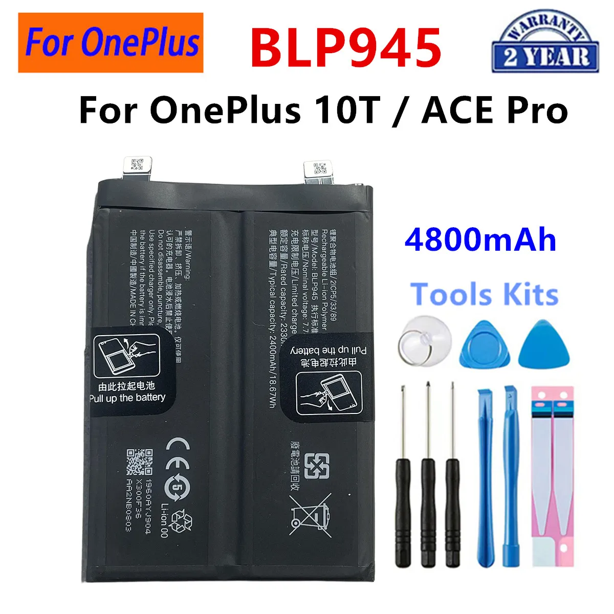 100% Orginal BLP945 4800mAh Replacement Battery For OnePlus 10T /ACE Pro Latest Production Phone Batteries+tools