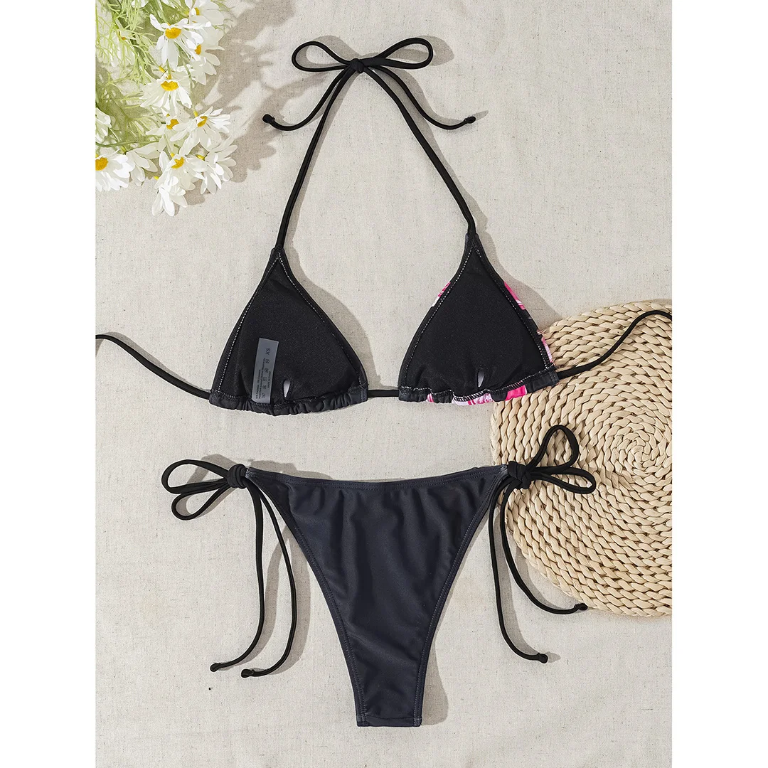 XS - L, Bikini mit Blumen- und Leopardenmuster, Damen-Badebekleidung, zweiteiliger Bikini, Badeanzug, Badebekleidung, Modell V6424. – Detail 7