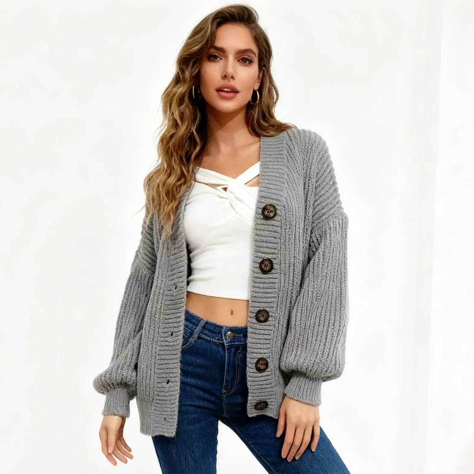 

Oversized Knitted Cardigan Women's Autumn Winter Loose Casual Long Sleeve Open Front Coat Warm Outerwear Fashion Streetwear
