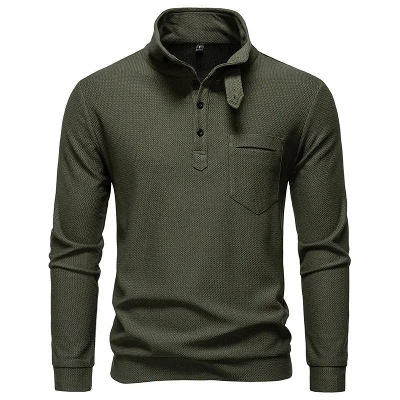 Men's Casual Long Sleeve Pullover Partial Placket Collar Neck 3-Button Design Streetwear Top for Spring/Fall