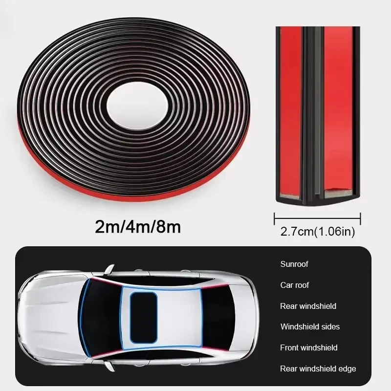 Car Rubber Seal Strips Auto Seal Protector Sticker Window Edge Windshield Roof Rubber Sealing Strip Noise Insulation Accessories view 4