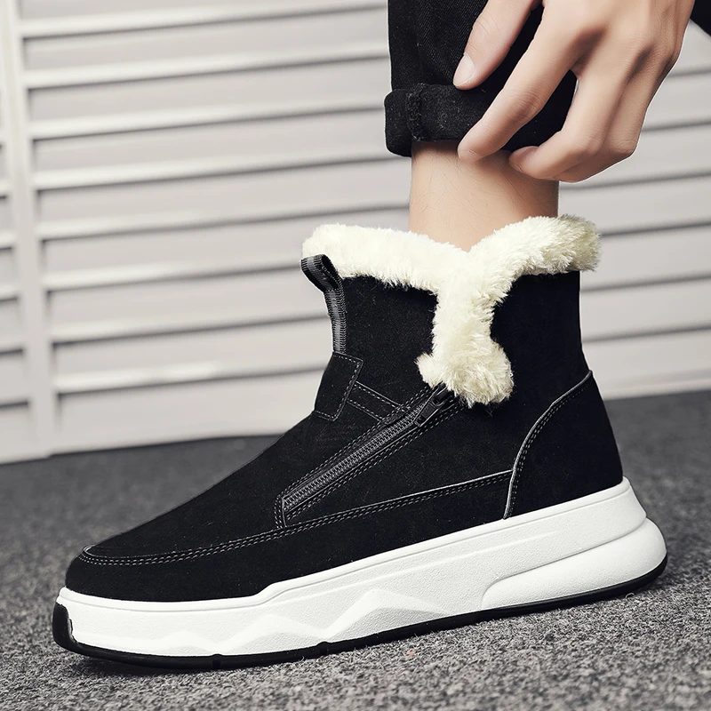 أحذية ثلج مقاومة للماء للرجال مع بطانة قطيفة، نعل رياضي مضاد للانزلاق ومقاوم للاهتراء، أحذية كاجوال للشتاء الدافئ