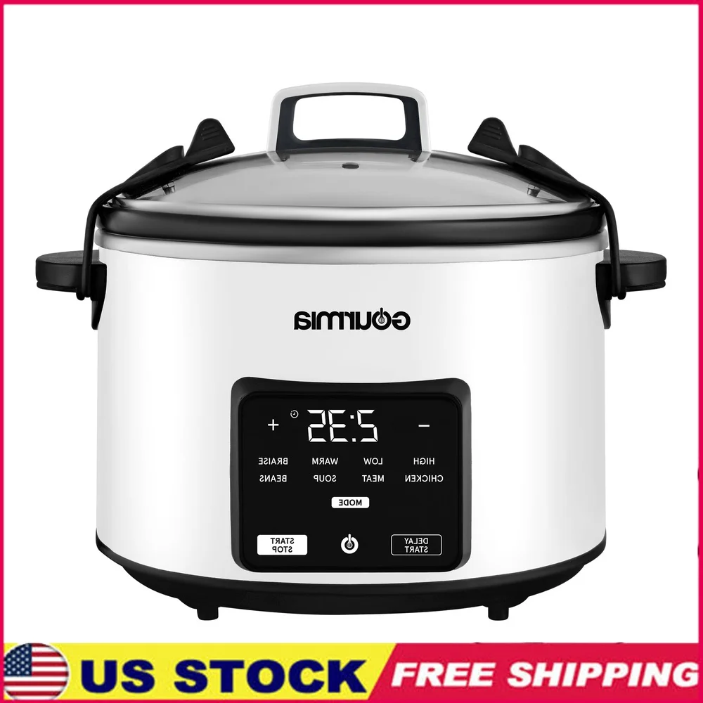 

4.5QT Programmable Slow Cooker with 5 Presets Automatic Keep Warm Customizable Timer Digital Display Dishwasher Safe Parts Ideal