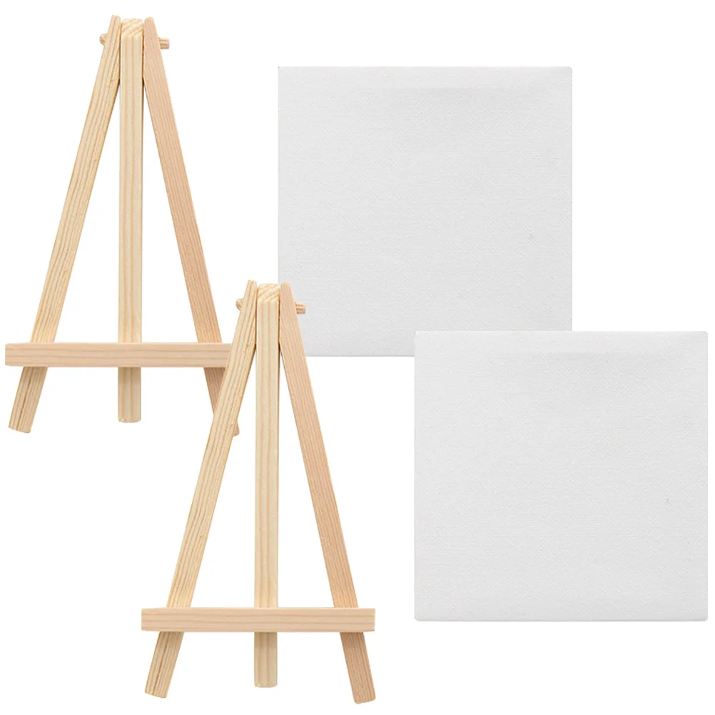 

2 Sets Mini Easel Oil Painting Board Canvas and Miniature Adorable Frame DIY Supplies for Child