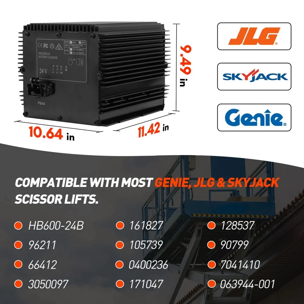 For JLG/Genie/Skyjack Scissor Lift 24V 25A Battery Charger HB600 24B 96211 105739 161827, Lead Acid Charger