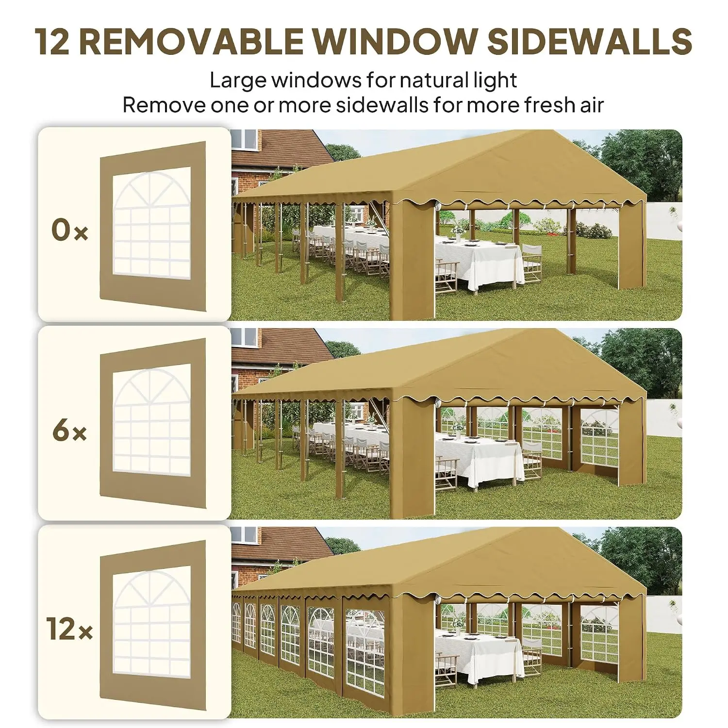 20' x 40' Heavy Duty Galvanized Party Tent with 12 Windows, Brown, Custom image 3