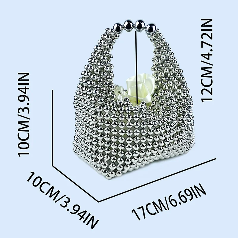 Europejska i amerykańska, wysokiej klasy ręcznie robiona srebrna torba na poduszkę z koralikami, torba bankietowa, modna i wszechstronna