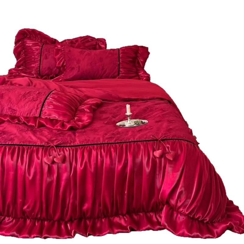 French romantic wedding cotton long-staple cotton four-piece princess style quilt cover wedding bedding lace 100 pcs