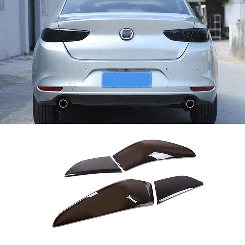 4Pcs Car Smoked Black Rear Tail Light Decor Cover Taillight Lamp Trim Garnish Lamp Hoods For Mazda 3 BP Sedan 2020-2021