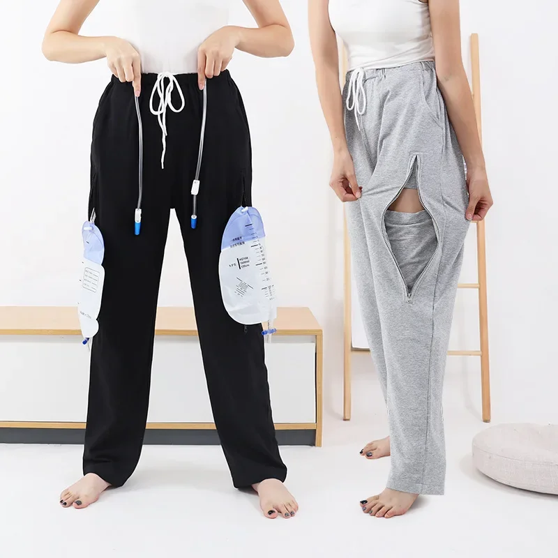 Long Pants Zipper/Velcro Spring and Autumn Black Gray Nursing Patients of Fracture Postoperative Home Clothes Pajama Pants