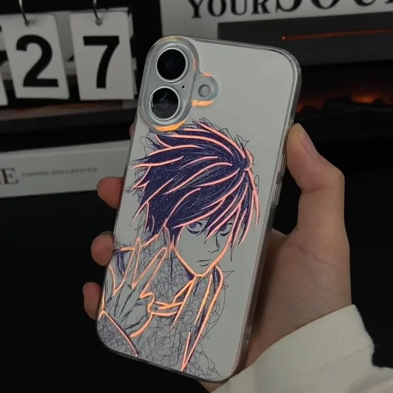 Funda de Teléfono 3D con Diseño de Anime Death Note L·Lawliet para iPhone 11 12 13 14 15 16 17 Pro Max Plus Air Aurora Laser Cover
