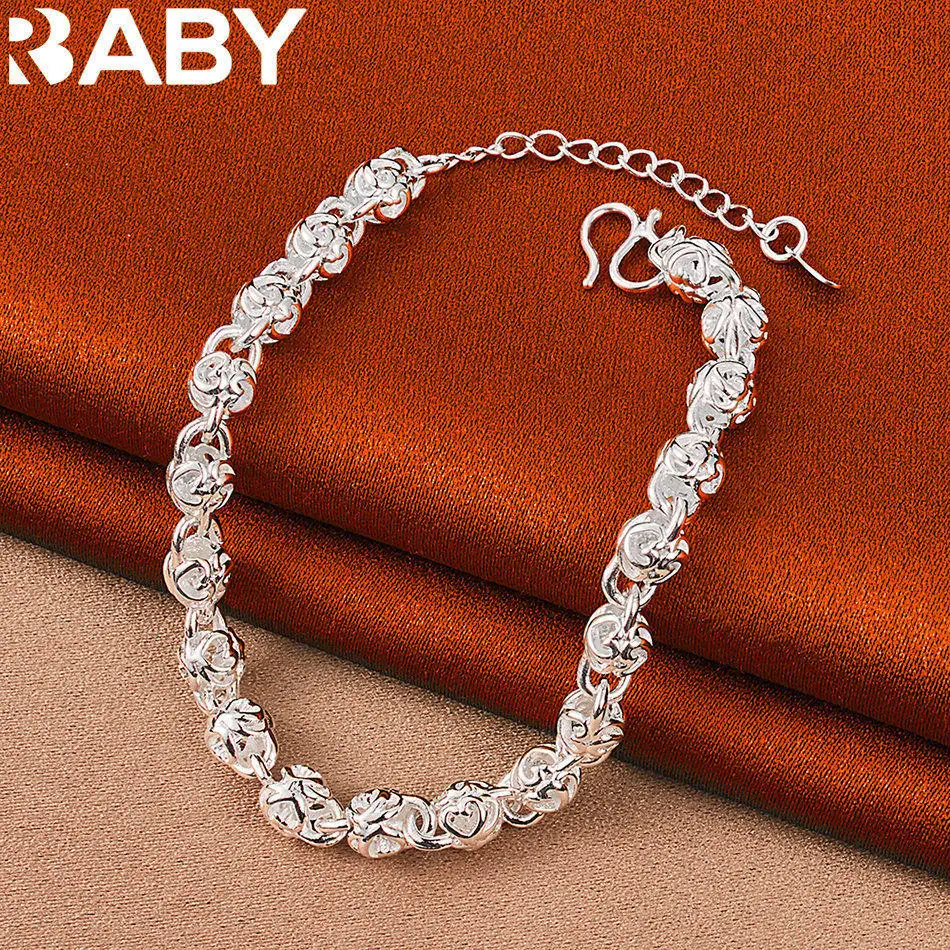 

URBABY 925 Sterling Silver Heart Chain Bracelet For Women Fashion Jewelry Simple Classic Party Accessories Birthday Gift