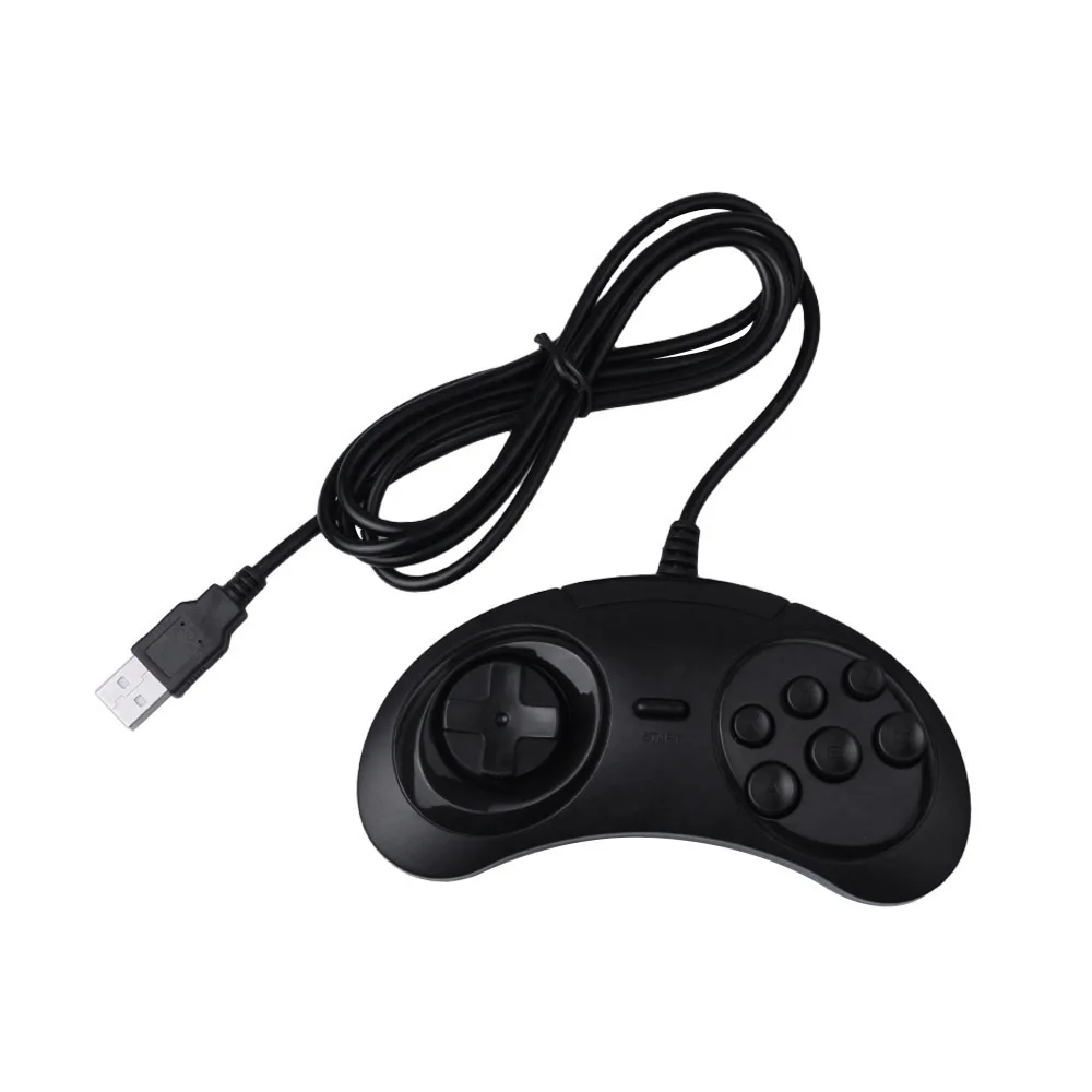 Gamepad Wired 6-Key Usb Game Controller Joypad For Sega Genesis / Md Pc / 2 Y1301 / Mac Mega Drive Black Plastic