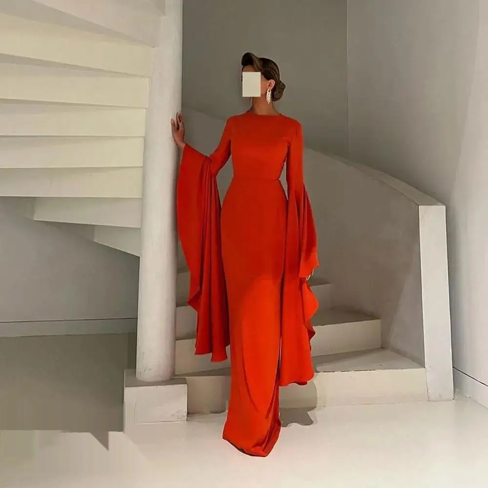 Vestido feminino de baile de gola alta, manga comprida, vermelho, Dubai, luxo, vestidos de festa de casamento, verão, 2024