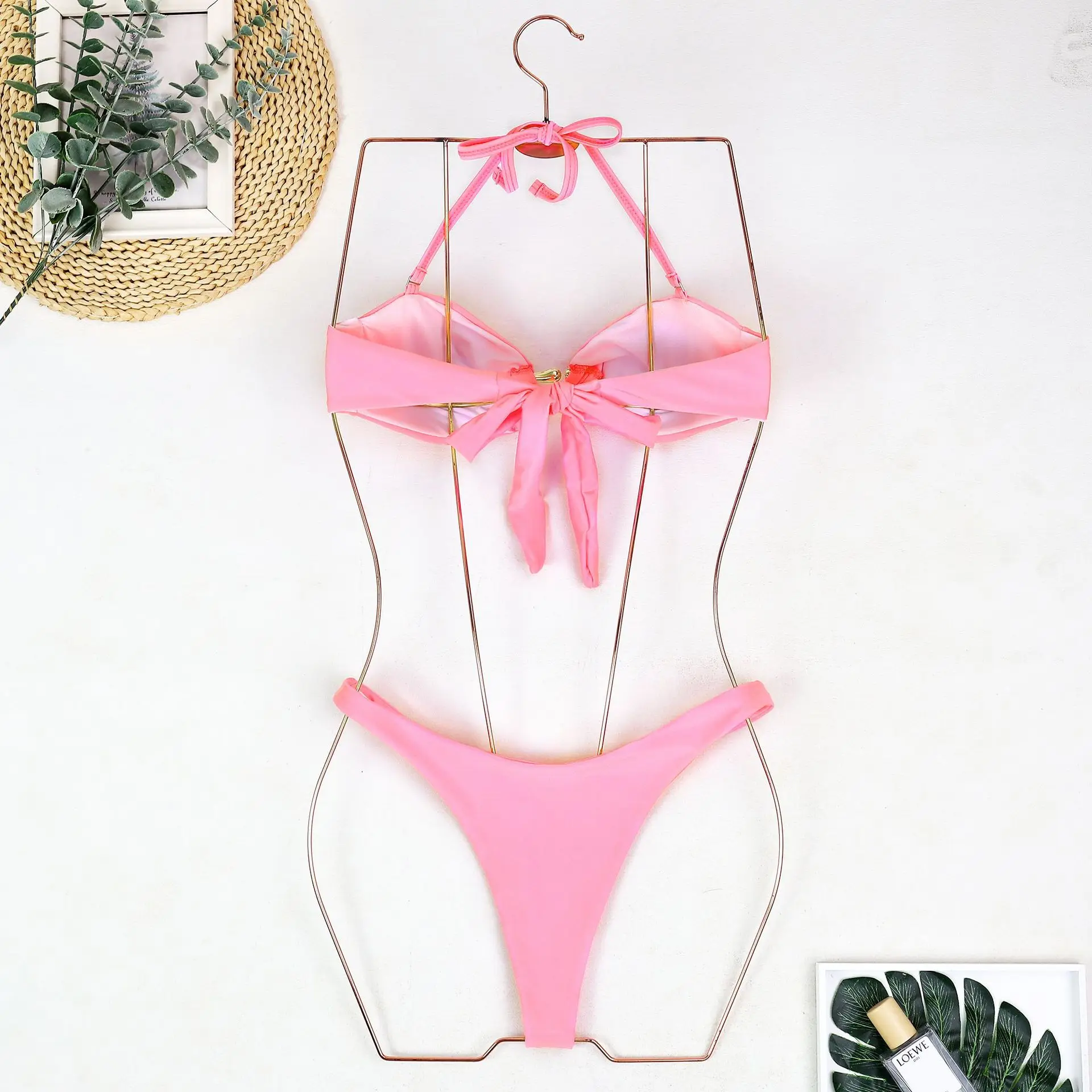 CPUTAN 2024 Push Up Bikini Set Sexy Halter Two Piece Swimwear Biquini Swimsuit Summer Brazilian Bathing Suit Beachwear Solid