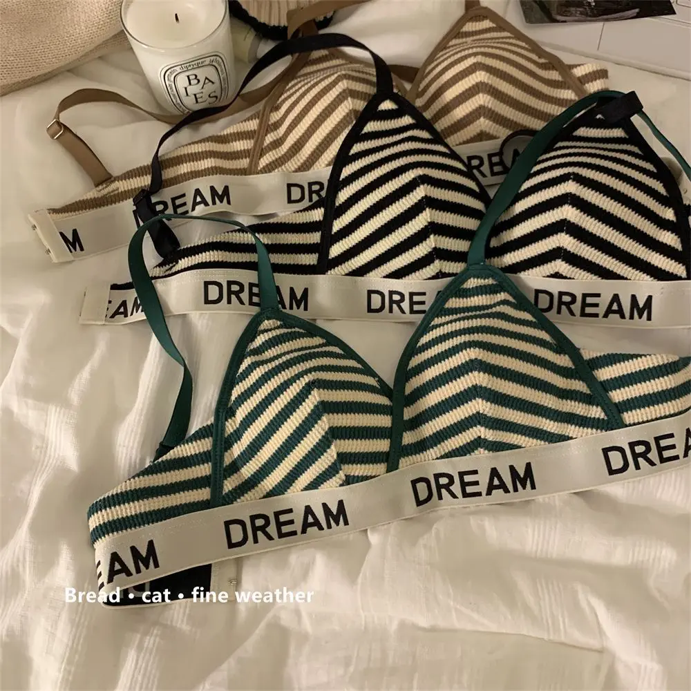 American-style hot girl bra, sexy without steel rings, sexy striped letter triangular cup, thin French women's underwear