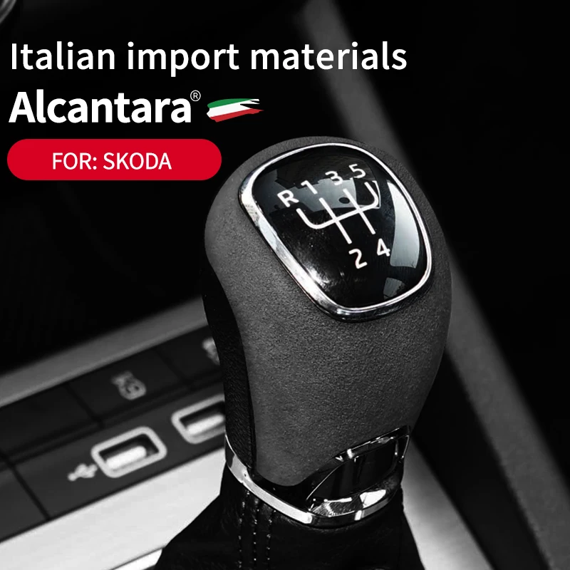 Top Italian Alcantara Gear Lever Stick Shift Knob Cover Cap For Skoda Superb Octavia Rapid Kamiq Shifter Hanld Moulding Pad