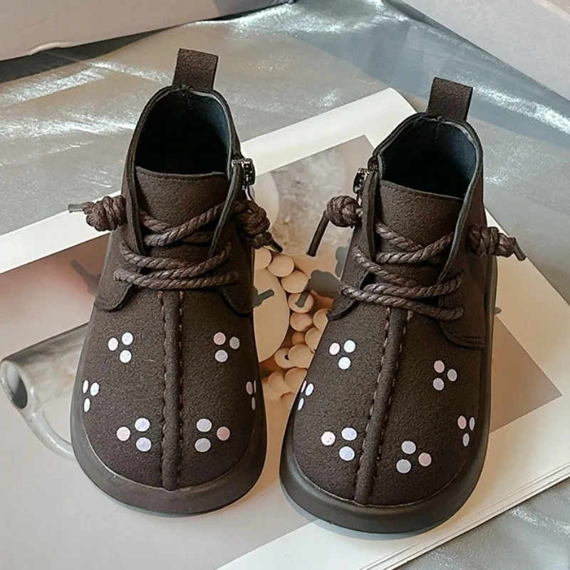 

Baby Girl Princess Style Autumn Winter New Small Children's Fashion Boots Zipper Kids Boy School Student Footwear Shoes