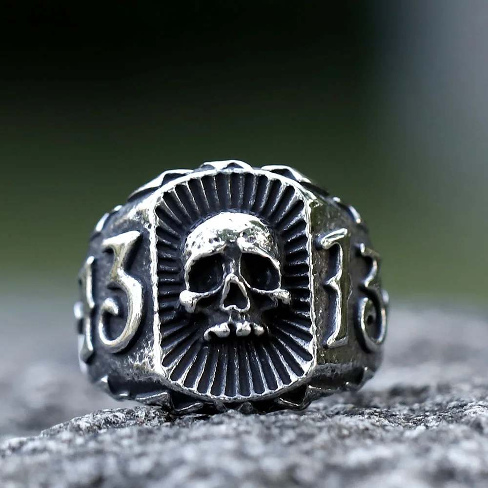NEUE Herrenringe aus 316L-Edelstahl mit Calvarium-Totenkopf und 13 Buchstabenringen für Teenager, Punk-Schmuck als Geschenk, kostenloser Versand