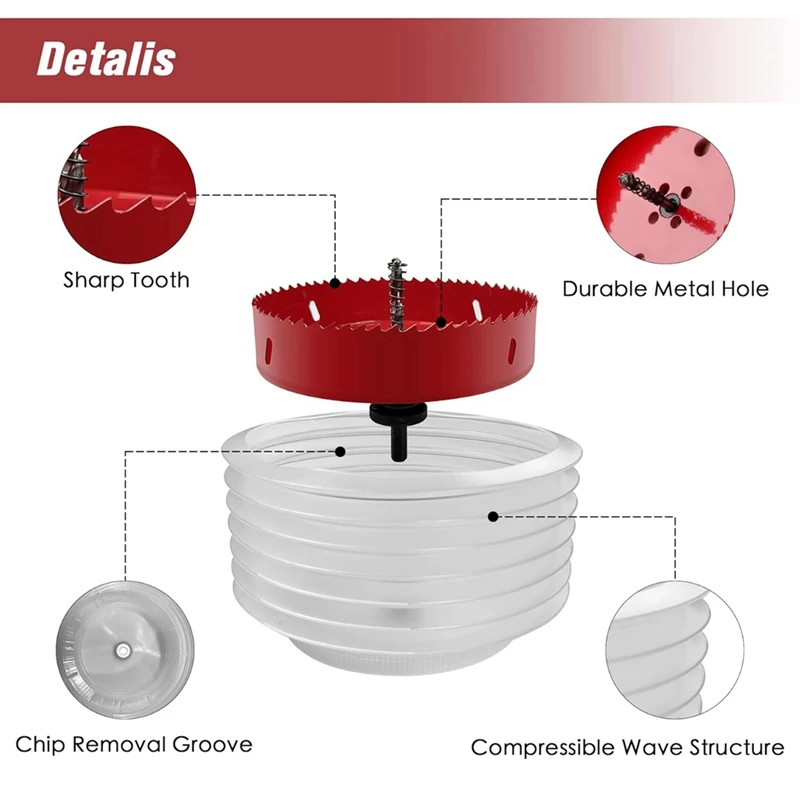 6Inch Hole Saw With Dust Bowl For Recessed Lights,3/8In Hex Shank Mandrel Drill Dust Bowl For Drywall,Ceiling Drilling